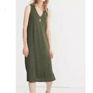 Madewell V-Neck Jersey Tank Dress Green Midi Small Casual Lightweight Classic S